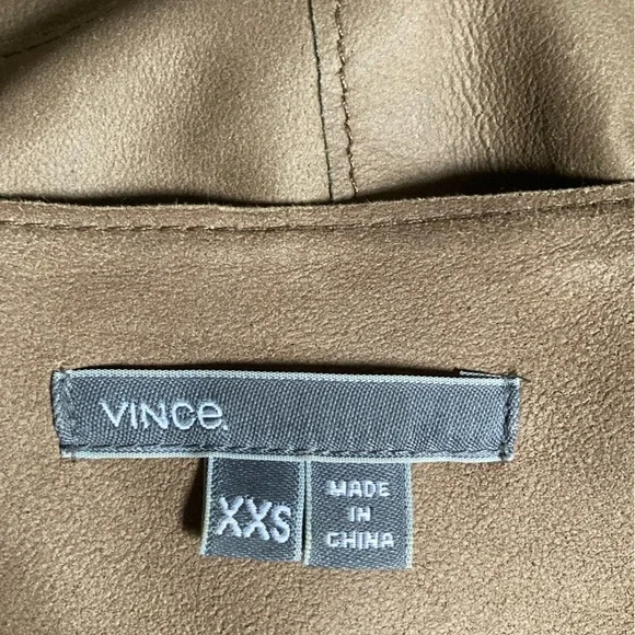 Vince Leather Jacket Draped Collar Open Front in Cocoa Brown - Picture 8 of 11